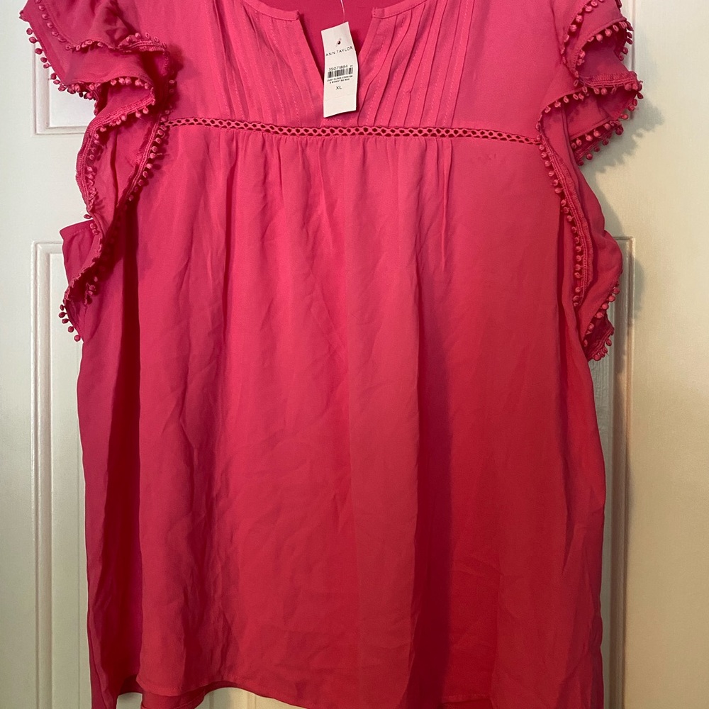 Women's Ann Taylor Pink Ruffle Sleeve Top